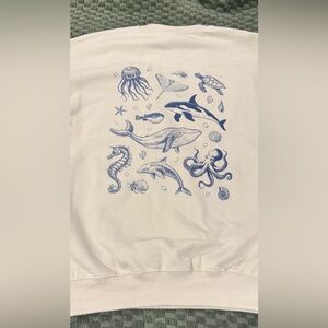 NWOT Sea life print (back) crew cut sweatshirt, Sz M sand colored